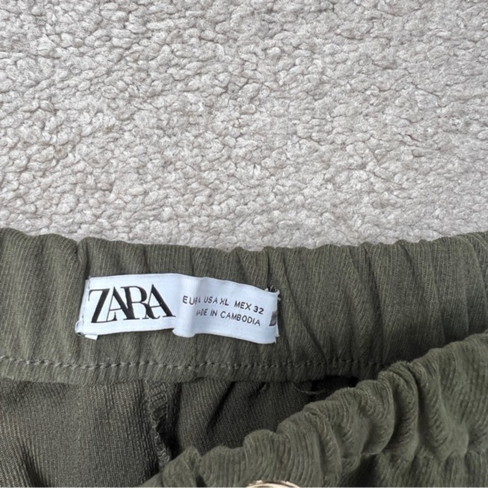 Zara Textured Faux Suede Wide Leg Pants Green Dark Khaki 8372/245/507 Sz XL - Picture 10 of 10